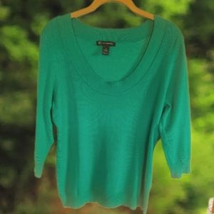 International Concepts INC True Green 3/4 Sleeve Scoop Neck Sweater Worn Once